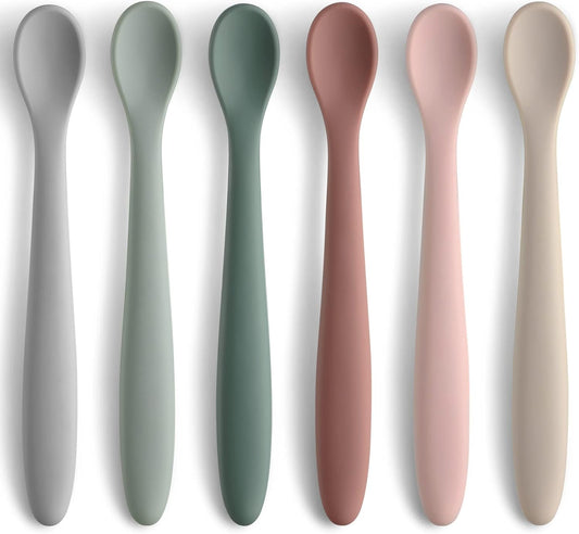 6-Piece Silicone Baby Feeding Spoons, First Stage Infant Soft-Tip Easy on Gums I Training Spoon | Utensils Supplies, Dishwasher & Boil-proof -