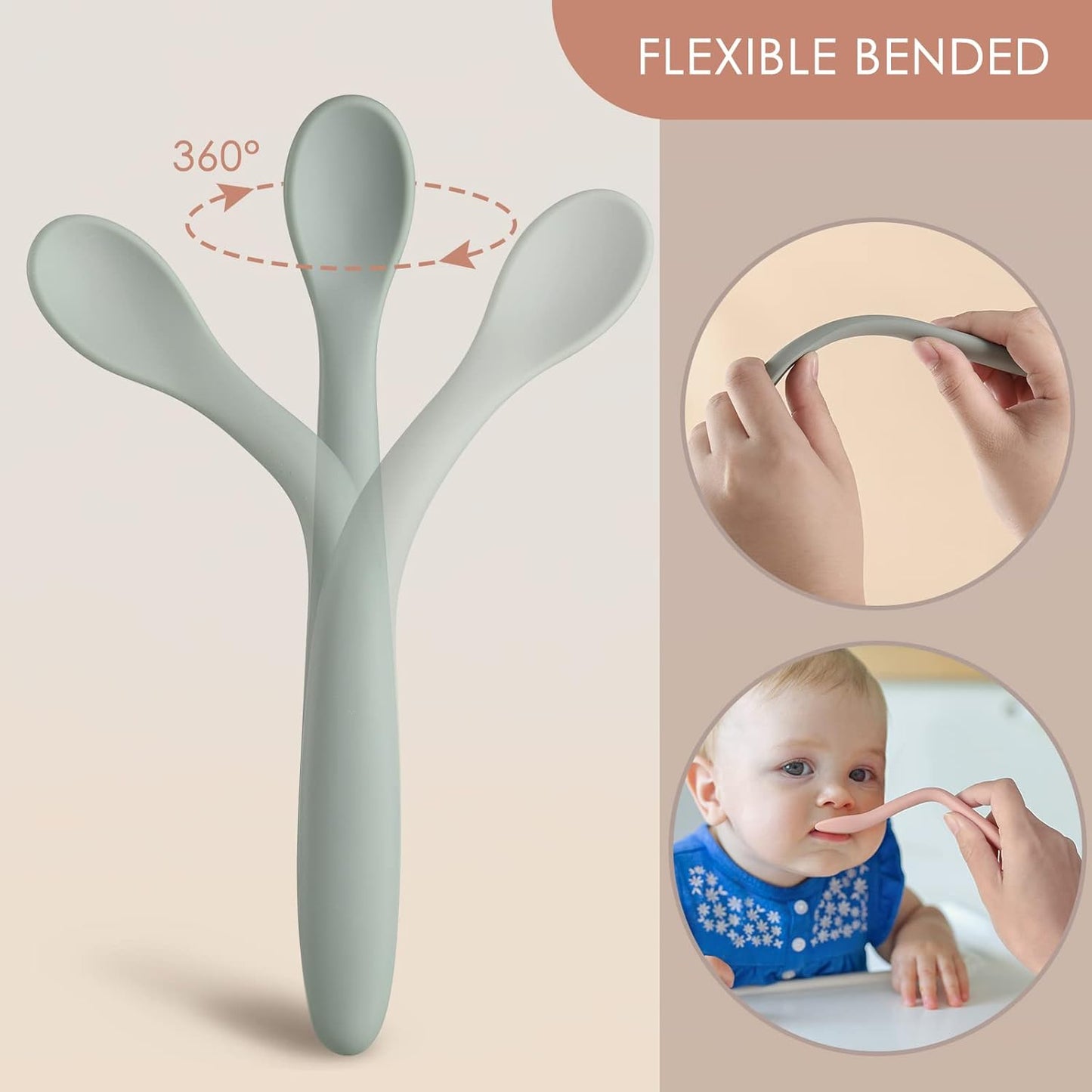 6-Piece Silicone Baby Feeding Spoons, First Stage Infant Soft-Tip Easy on Gums I Training Spoon | Utensils Supplies, Dishwasher & Boil-proof -