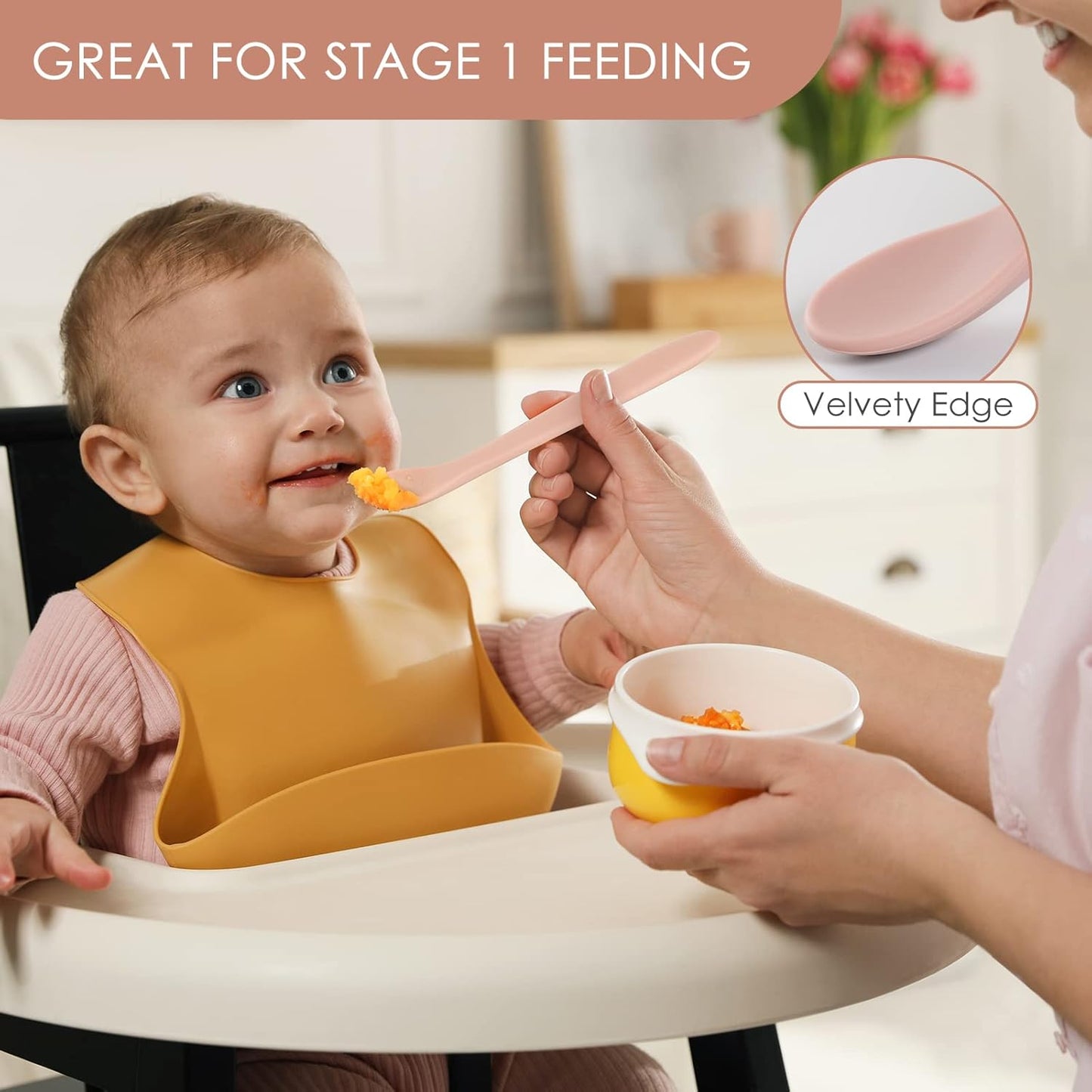 6-Piece Silicone Baby Feeding Spoons, First Stage Infant Soft-Tip Easy on Gums I Training Spoon | Utensils Supplies, Dishwasher & Boil-proof -
