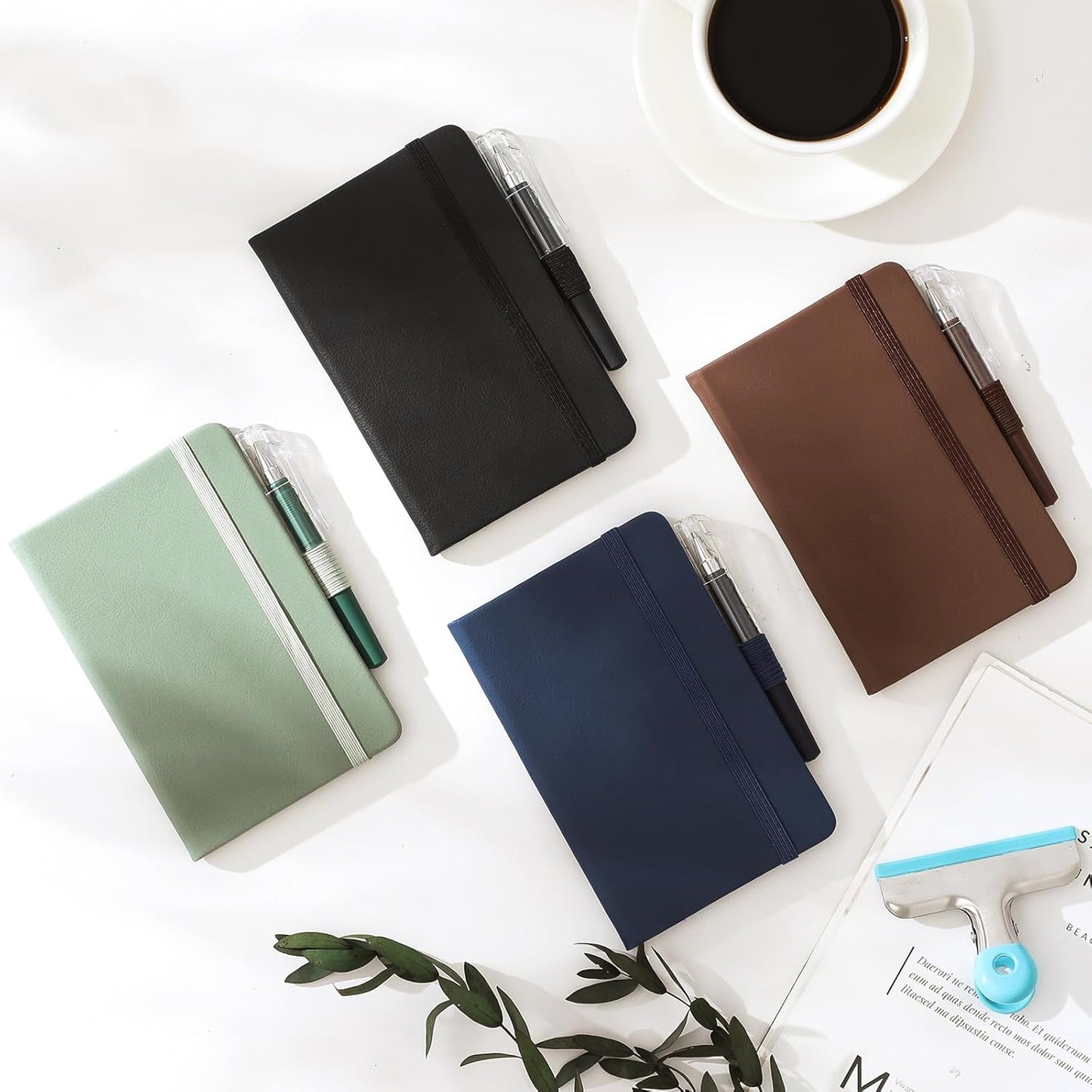 4 Pack Small Notebook Pocket Notebook, A6 Mini Leather Hardcover Journal, 3.7" X 5.7", 416 Pages Note Pads, Black, Green, Brown, Blue Blue, Grown -