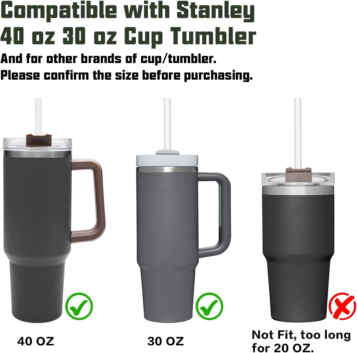 Replacement Straw Compatible with Stanley 40 oz 30 Cup Tumbler, 6 Pack Reusable Cleaning Brush, Plastic, Clear Straw*6 For 40oz/30oz