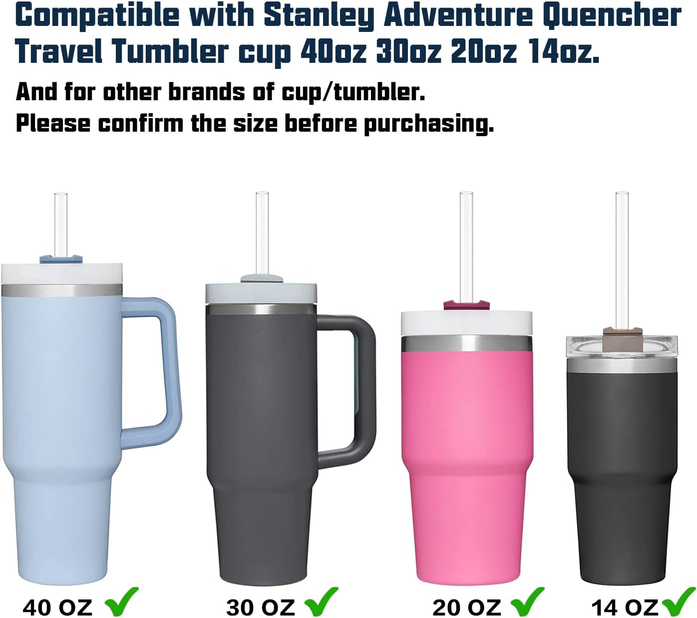 10 Pack Straw Replacement for Stanley 40 oz 64 Adventure Quencher Travel Tumbler Cup, Reusable Straws with Cleaning Brush Compatible Cup Accessories -