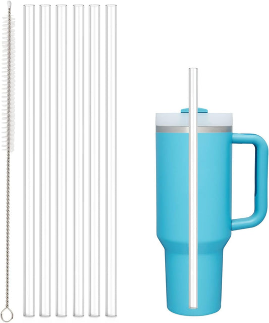 Replacement Straw Compatible with Stanley 40 oz Cup Tumbler, 6 Pack Straws Cleaning Brush for Adventure Travel Plastic Clear -