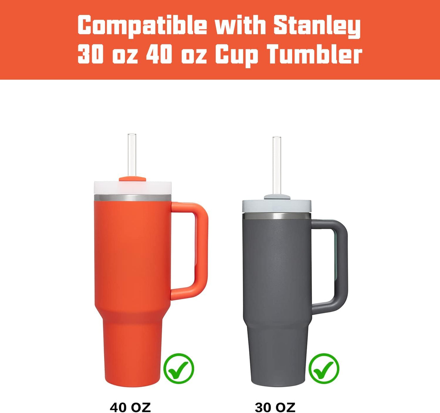 Replacement Straw Compatible with Stanley 40 oz Cup Tumbler, 6 Pack Straws Cleaning Brush for Adventure Travel Plastic Clear -