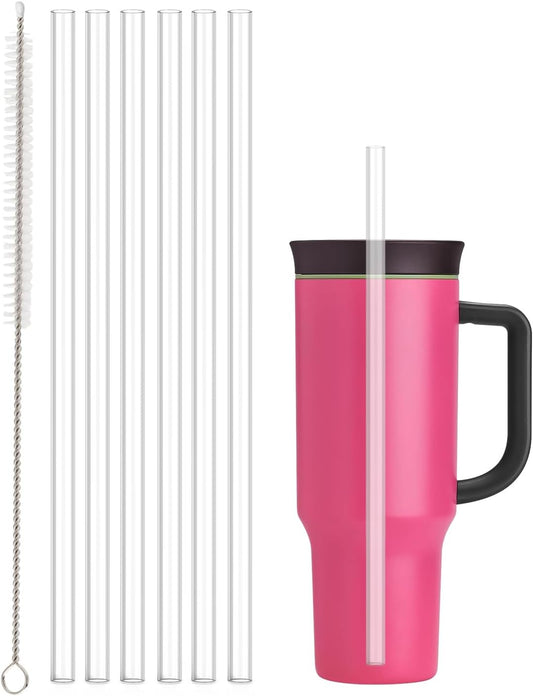 Straw Replacement for Owala 40 oz Tumbler with Handle, 6 Pack Reusable Clear Straws Cleaning Brush, And Stanley/Simple Modorn 40oz Cup, Accessories Owala/Stanley/Simple -