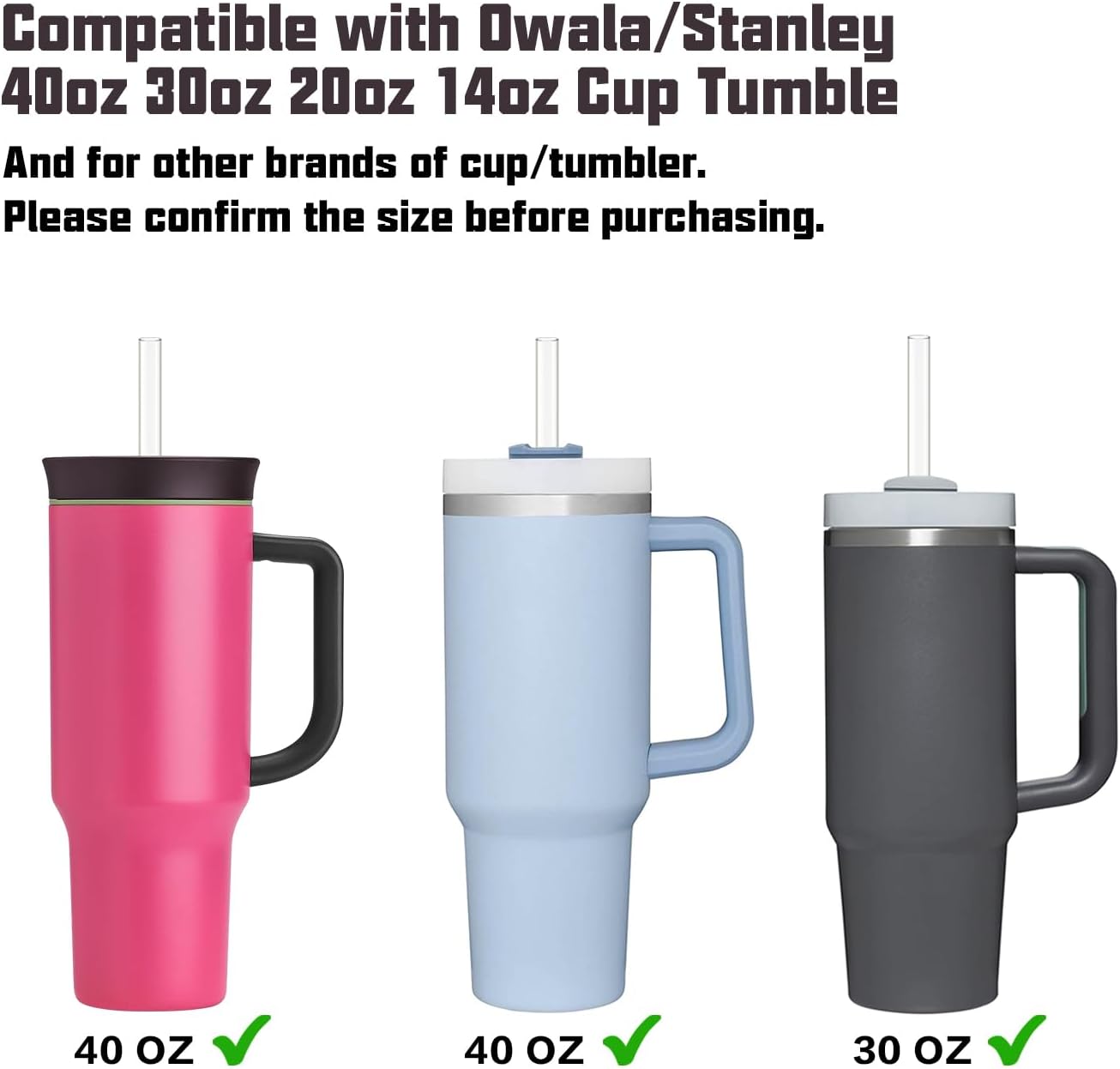 Straw Replacement for Owala 40 oz Tumbler with Handle, 6 Pack Reusable Clear Straws Cleaning Brush, And Stanley/Simple Modorn 40oz Cup, Accessories Owala/Stanley/Simple -