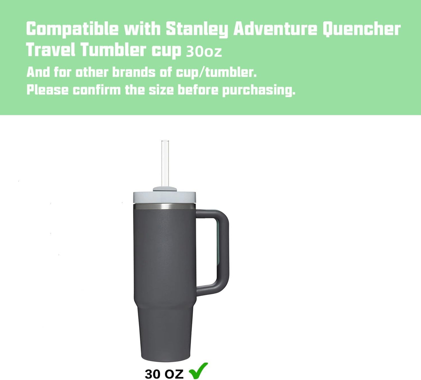 10 Pcs Replacement Straws Compatible with Stanley 30 oz Cup Tumbler, Reusable Plastic Cleaning Brush for Adventure Travel Tumbler（10.4inch Long） -