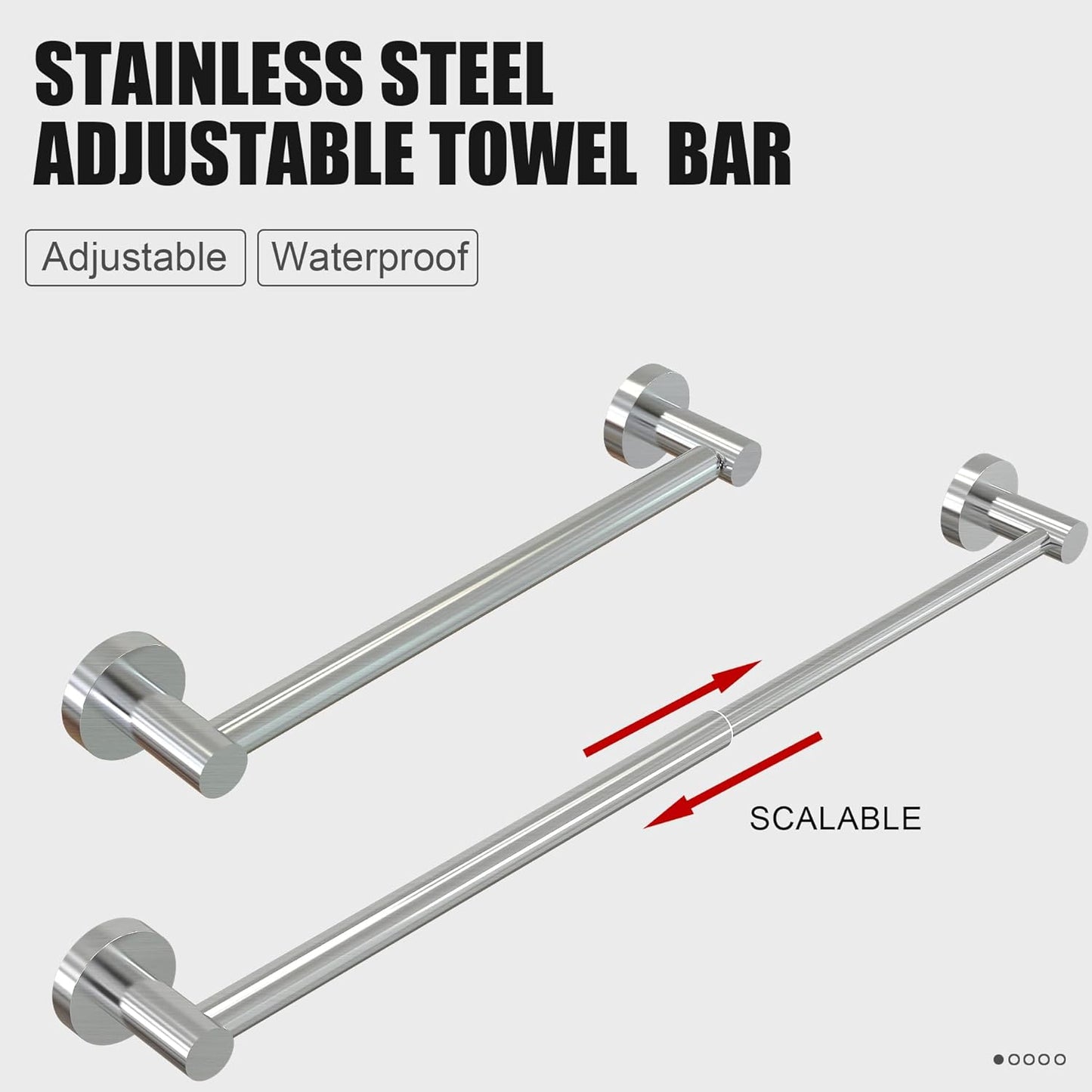 Towel Bar - Adjustable 304 Stainless Steel Holder for Bathroom (11.8inch-22.6inch) Sturdy and Rustproof Wall Mounted Rack Accessories, Silver… Silver