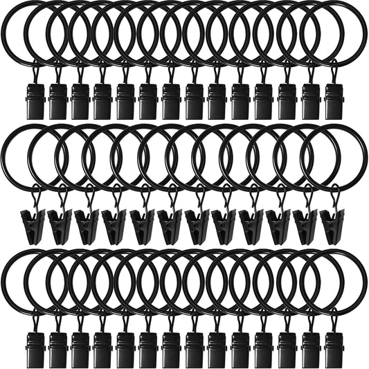 40 Pack Curtain Rings with Clips, Drapery Clips Rings, Drapes 1.26 in Interior Diameter, Fits up to 1 Rod, Black 1.26" I D