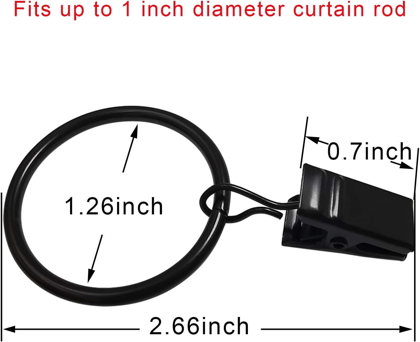 40 Pack Curtain Rings with Clips, Drapery Clips Rings, Drapes 1.26 in Interior Diameter, Fits up to 1 Rod, Black 1.26" I D