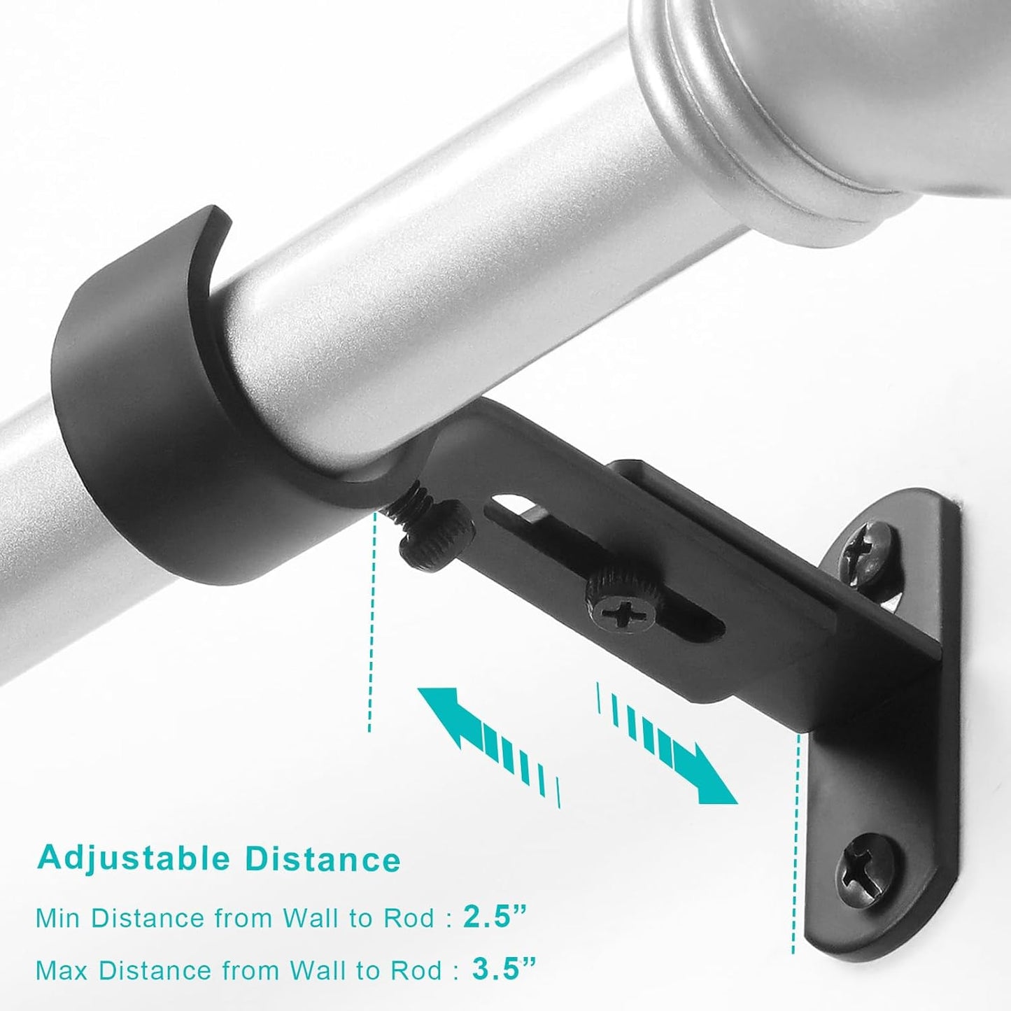Adjustable Curtain Rod Brackets, Metal Window Drapery Hanger Holders Hooks for 1 inch Rods (Black, Set of 3) Black 3