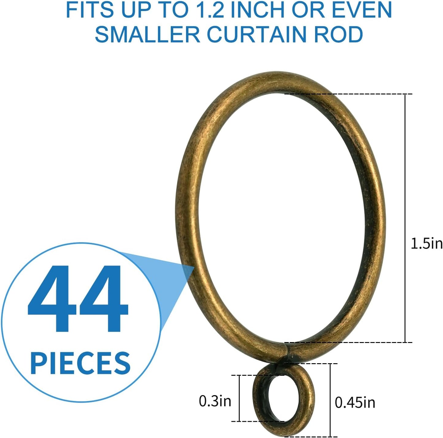 44 Pack Curtain Rings with Eyelets, Metal Drapery for Pinch Pleat Curtains, Drape Ring 1.5 Inch I D, Fits Up to 1.2 in Rod (Bronze) Antique Bronze -