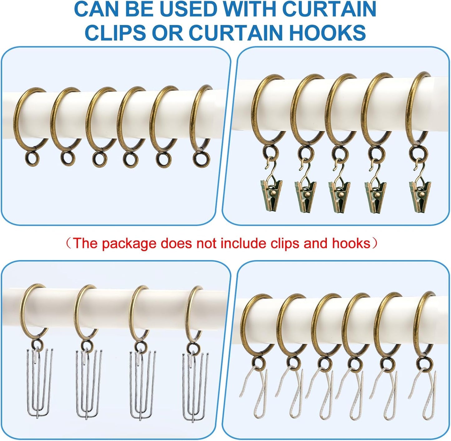 44 Pack Curtain Rings with Eyelets, Metal Drapery for Pinch Pleat Curtains, Drape Ring 1.5 Inch I D, Fits Up to 1.2 in Rod (Bronze) Antique Bronze -
