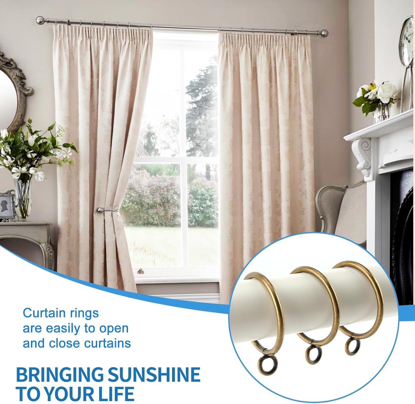 44 Pack Curtain Rings with Eyelets, Metal Drapery for Pinch Pleat Curtains, Drape Ring 1.5 Inch I D, Fits Up to 1.2 in Rod (Bronze) Antique Bronze -