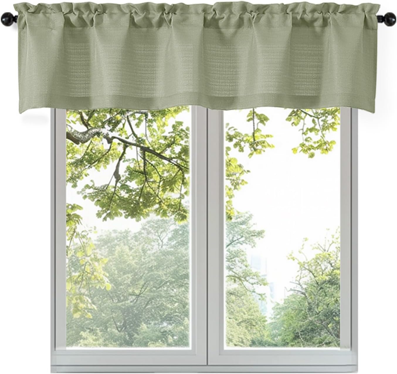 Bob 1 PCS Light Green Valances for Windows, Faux Linen Textured Kitchen Window Curtains Valance Bedroom Living Room, Modern Soft Airy Solid Rod Pocket Bathroom Cafe Curtain, 60Wx14L Inch 60"W x 14"L