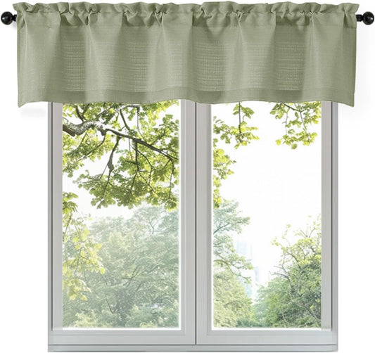 Bob 1 PCS Light Green Valances for Windows, Faux Linen Textured Kitchen Window Curtains Valance Bedroom Living Room, Modern Soft Airy Solid Rod Pocket Bathroom Cafe Curtain, 60Wx14L Inch 60"W x 14"L