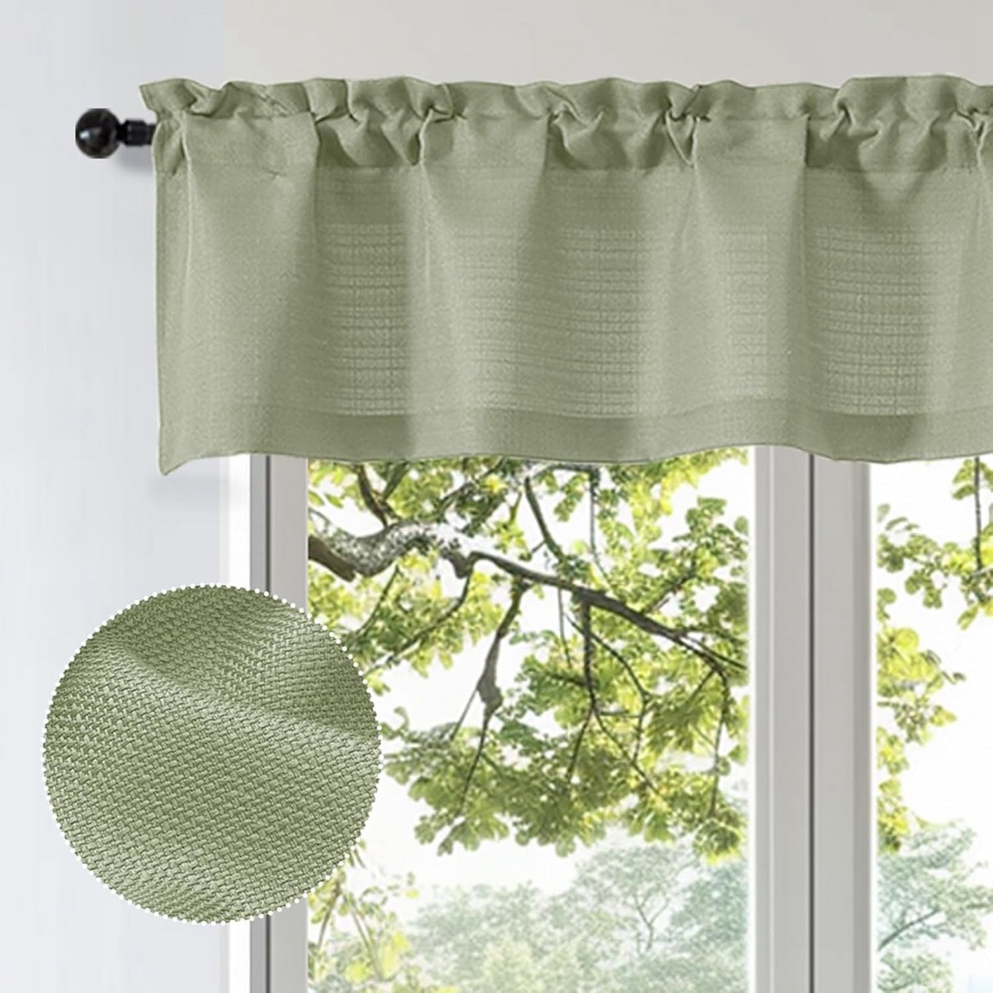 Bob 1 PCS Light Green Valances for Windows, Faux Linen Textured Kitchen Window Curtains Valance Bedroom Living Room, Modern Soft Airy Solid Rod Pocket Bathroom Cafe Curtain, 60Wx14L Inch 60"W x 14"L