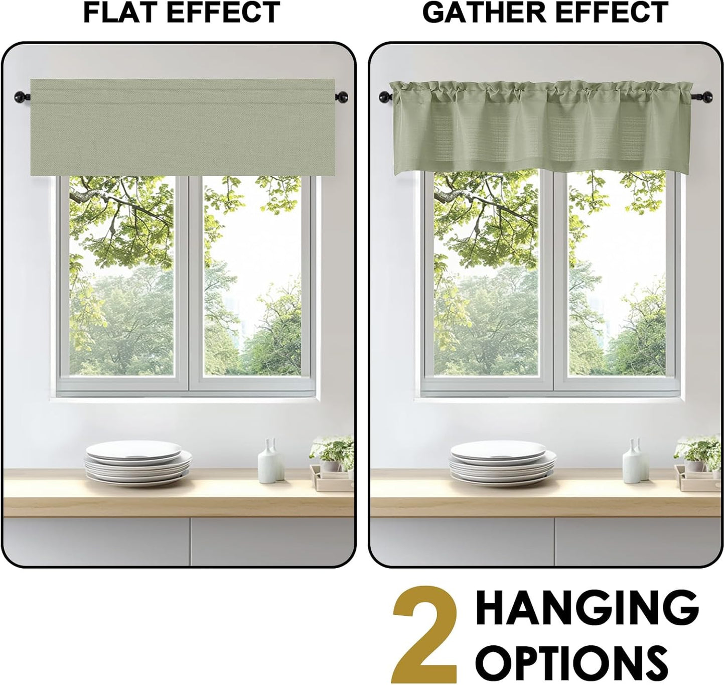 Bob 1 PCS Light Green Valances for Windows, Faux Linen Textured Kitchen Window Curtains Valance Bedroom Living Room, Modern Soft Airy Solid Rod Pocket Bathroom Cafe Curtain, 60Wx14L Inch 60"W x 14"L