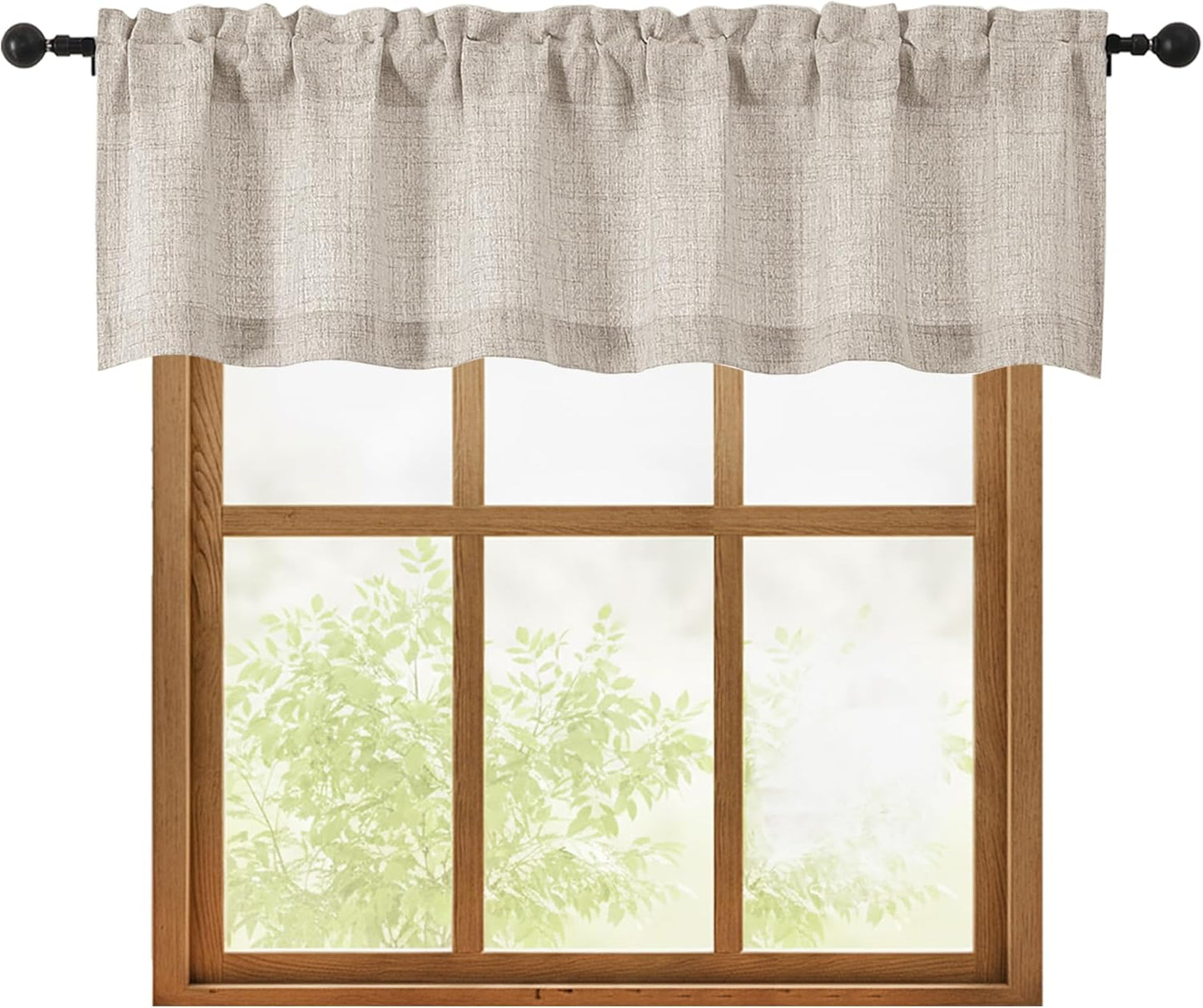 Linen Valances for Windows 1 Pcs, Light Filtering Textured Farmhouse Short Small Valance Curtains Bathroom Basement Living Room Bedroom, Rod Pocket Half Over Sink, 60Wx14L Inch 60"W x 14"L (Pack of 1)