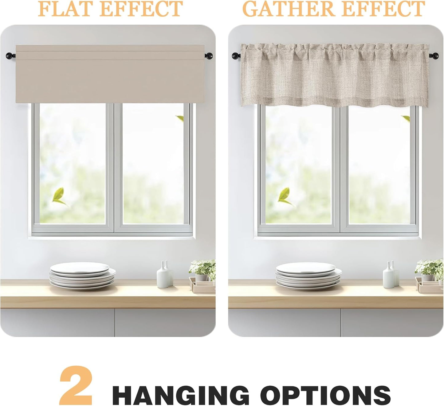 Linen Valances for Windows 1 Pcs, Light Filtering Textured Farmhouse Short Small Valance Curtains Bathroom Basement Living Room Bedroom, Rod Pocket Half Over Sink, 60Wx14L Inch 60"W x 14"L (Pack of 1)