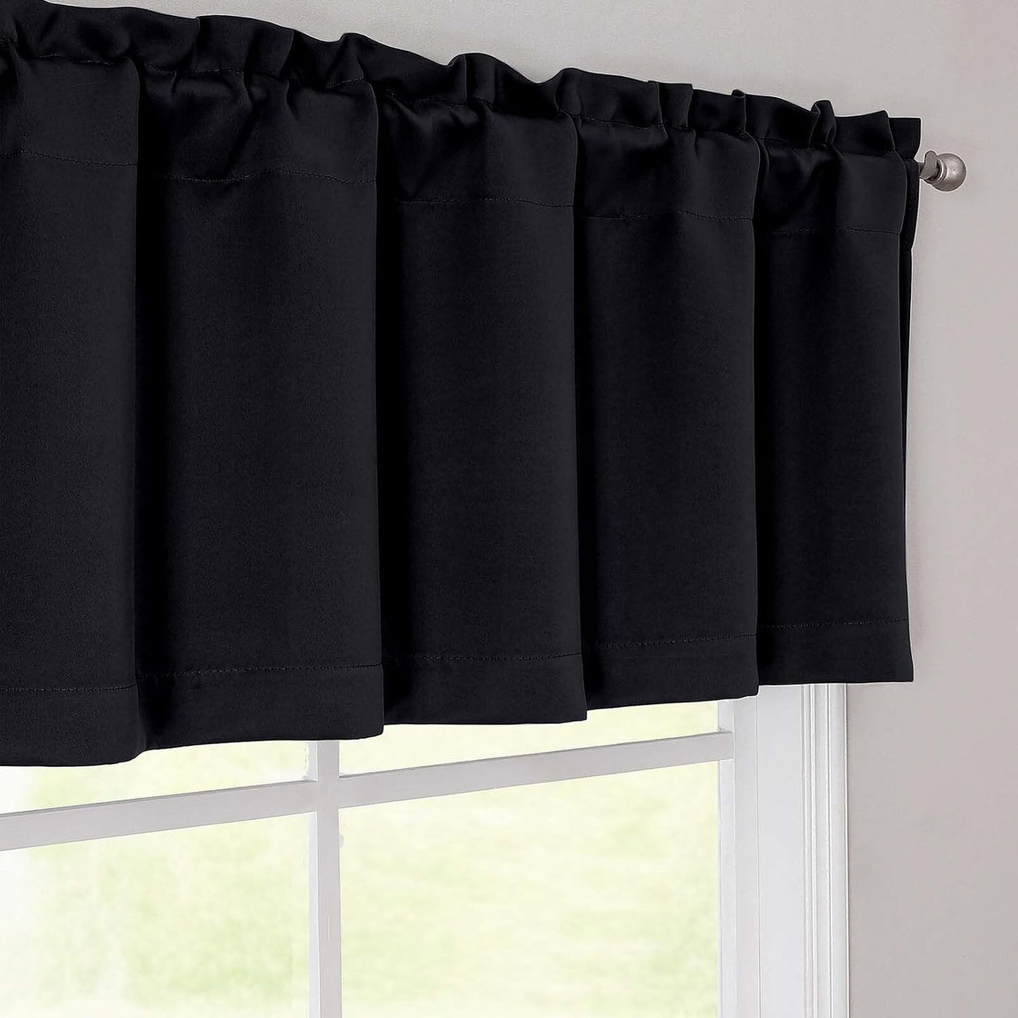 Black Valances for Windows, Small Blackout Curtains Kitchen Bedroom Living Room, Rod Pocket Privacy Modern Solid Short Window Treatment Valance Bathroom Panels, 60" Wx18 L,1 Piece 60"W x 18"L (Pack of