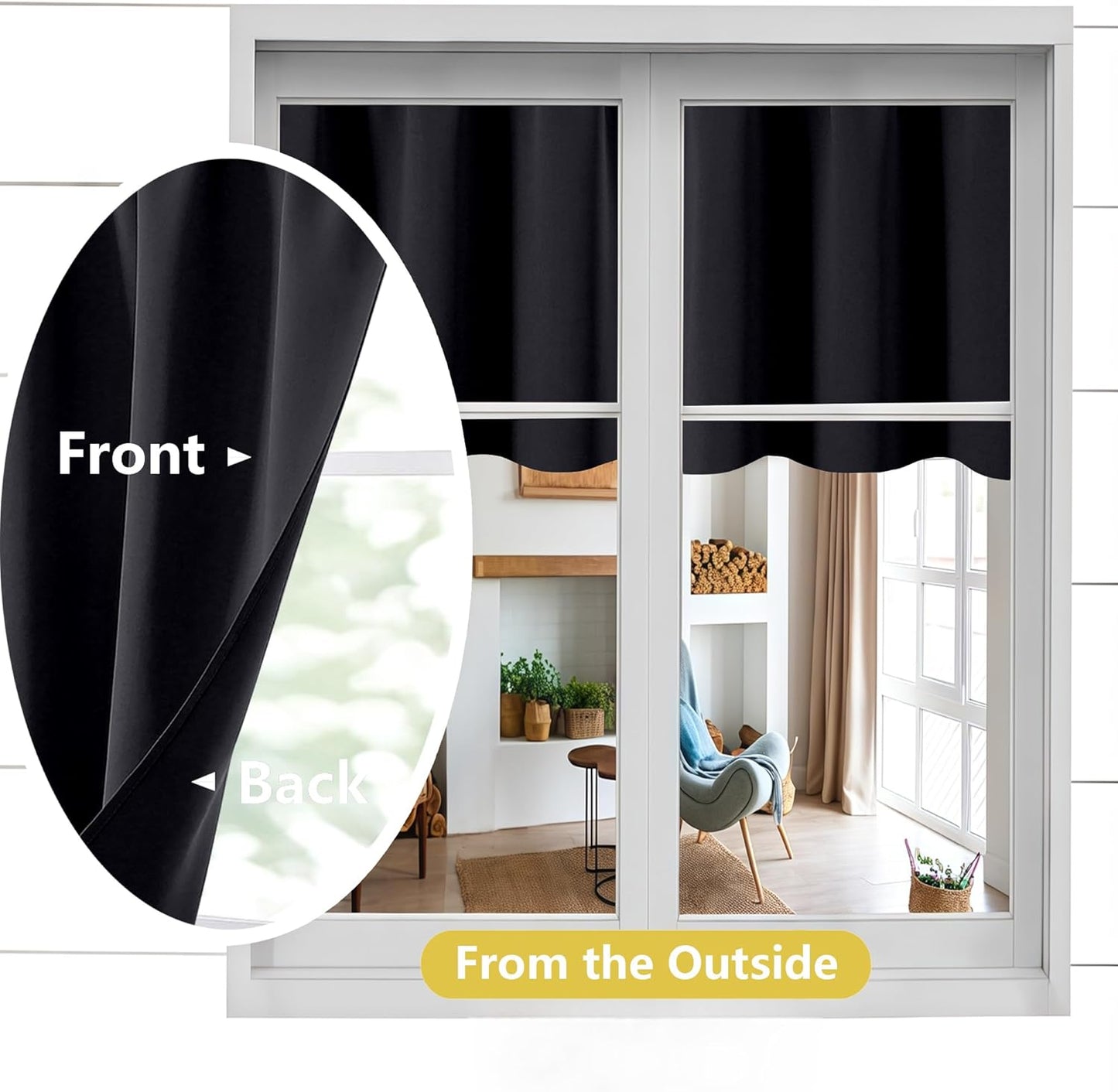 Black Valances for Windows, Small Blackout Curtains Kitchen Bedroom Living Room, Rod Pocket Privacy Modern Solid Short Window Treatment Valance Bathroom Panels, 60" Wx18 L,1 Piece 60"W x 18"L (Pack of