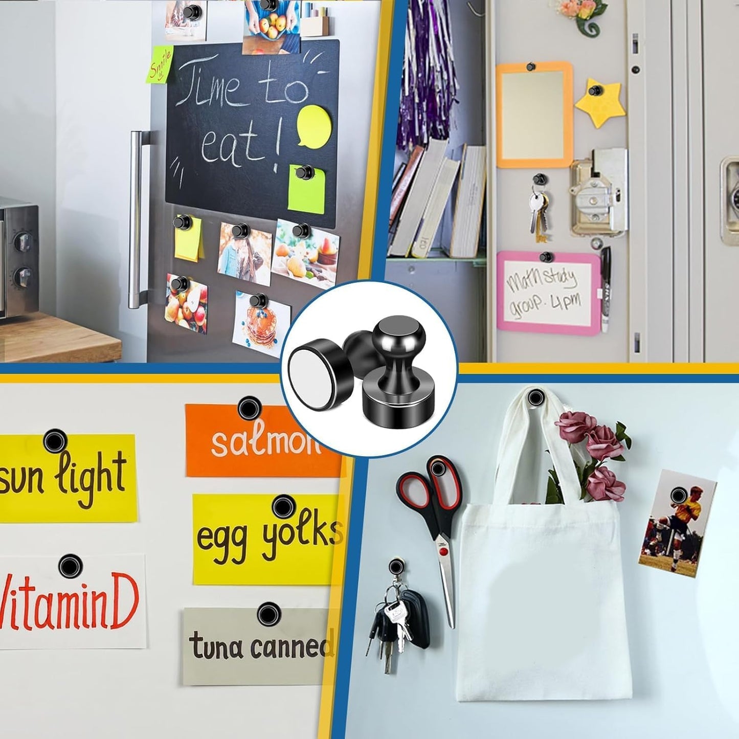 Fridge Magnets 12Pcs Refrigerator Whiteboard Small Strong Magnet Classroom Kitchen Accessories Decorative Locker Set Decor Must Haves Office Calendar Refrigerador Magnetic Cute Crafts Black 12 pcs