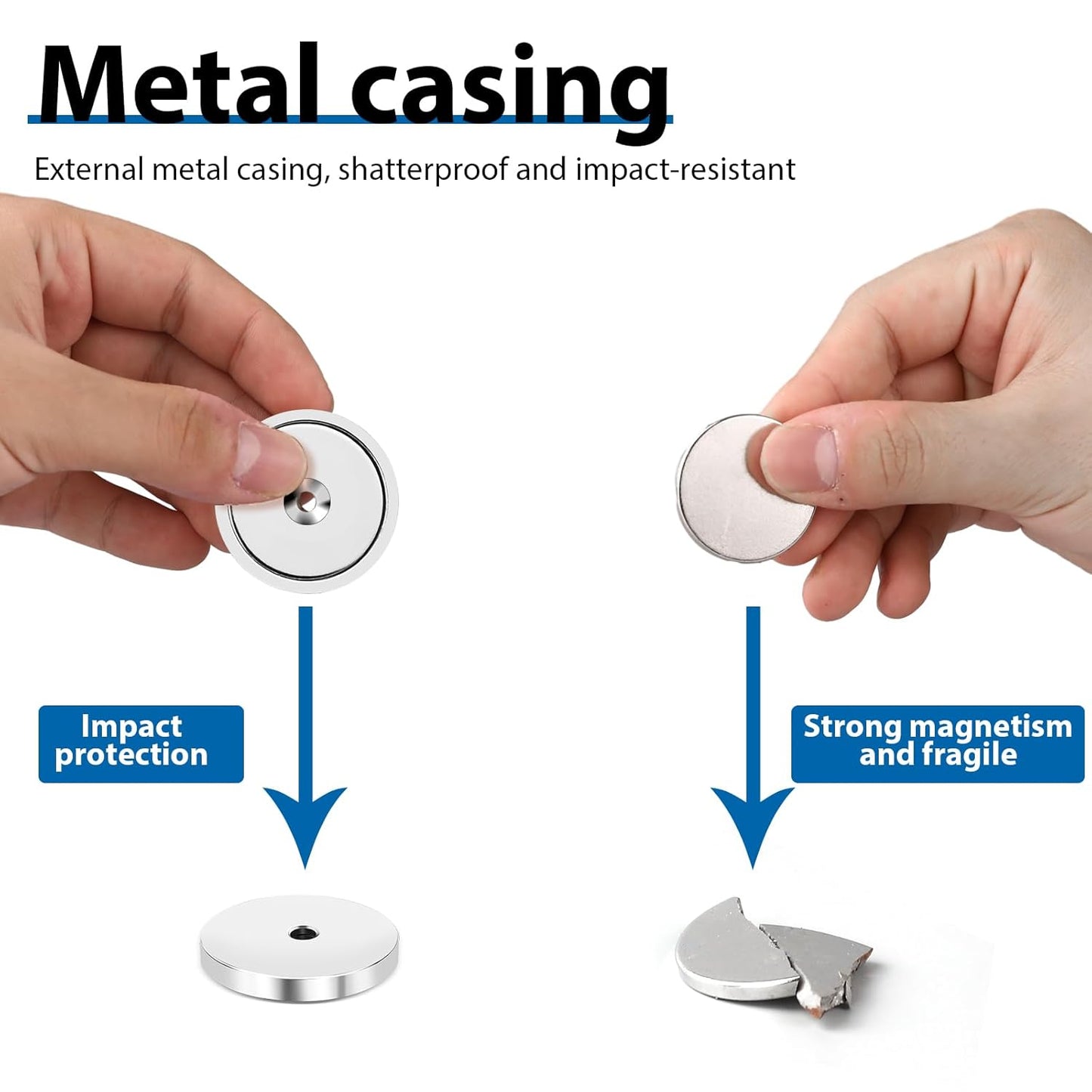 Strong Magnets, 150lb+ Waterproof Neodymium Cup Magnets with Screws for Wall Mounting,Rare Earth Magnet Holes Holding Tools Lifting, Hanging(Silver, 6 Pack) - 150lb