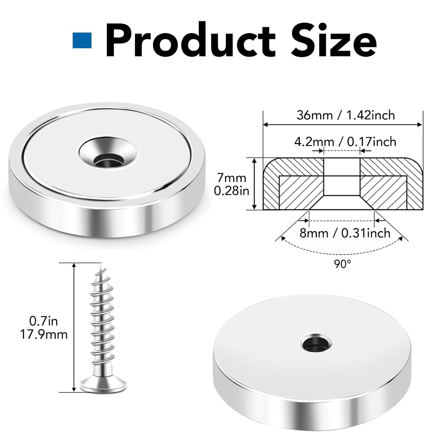 Strong Magnets, 150lb+ Waterproof Neodymium Cup Magnets with Screws for Wall Mounting,Rare Earth Magnet Holes Holding Tools Lifting, Hanging(Silver, 6 Pack) - 150lb
