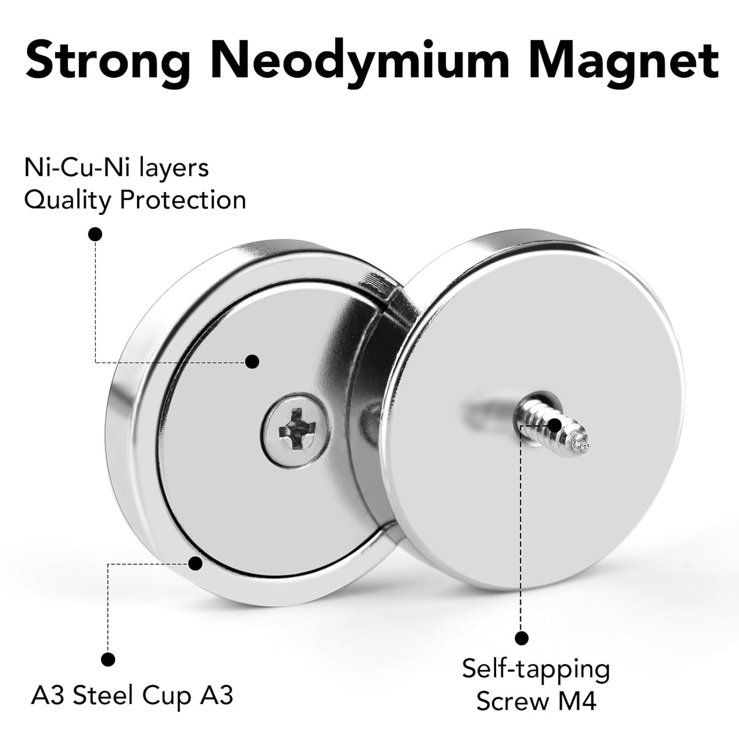 Strong Magnets, 150lb+ Waterproof Neodymium Cup Magnets with Screws for Wall Mounting,Rare Earth Magnet Holes Holding Tools Lifting, Hanging(Silver, 6 Pack) - 150lb