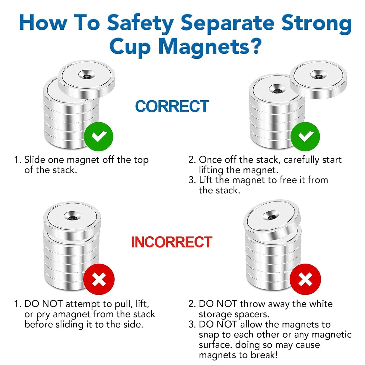 Strong Magnets, 150lb+ Waterproof Neodymium Cup Magnets with Screws for Wall Mounting,Rare Earth Magnet Holes Holding Tools Lifting, Hanging(Silver, 6 Pack) - 150lb