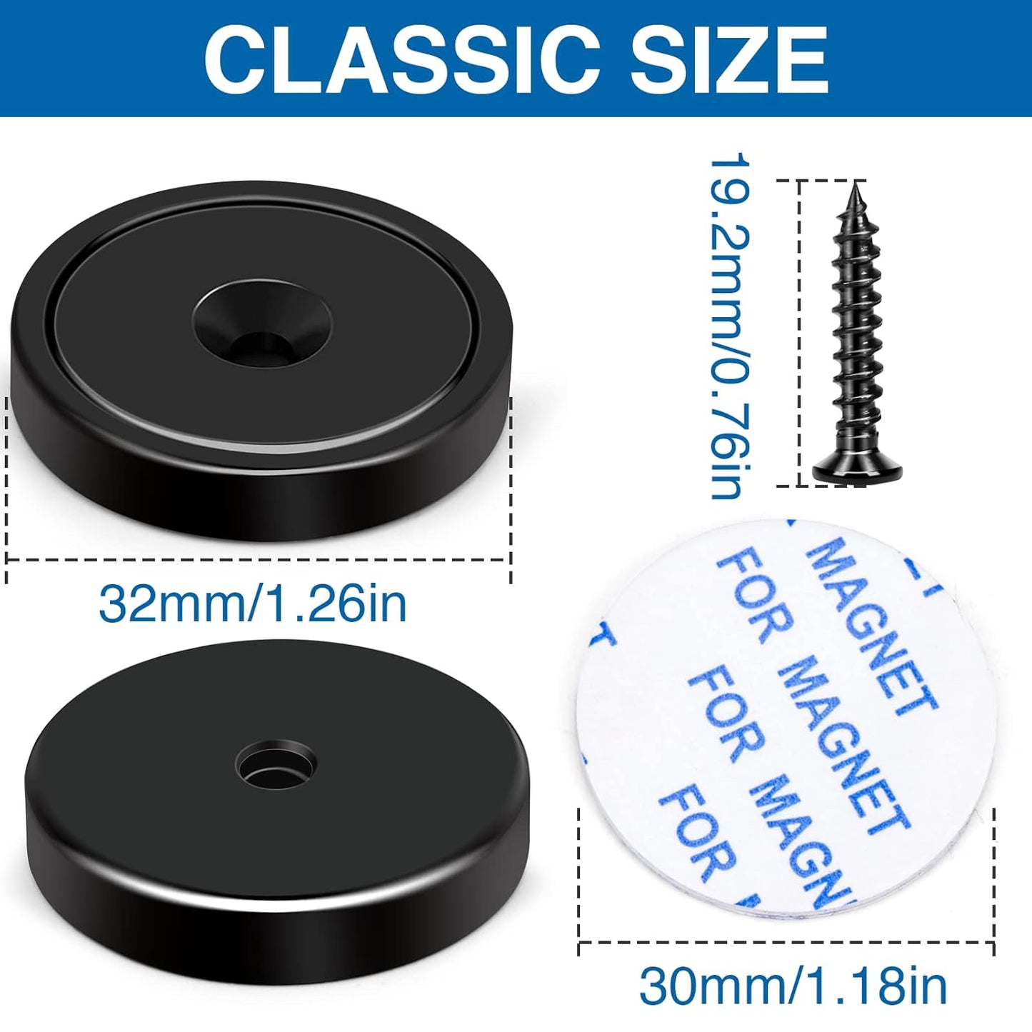 Magnets with Holes, 110 lb+ Waterproof Strong Neodymium Cup Disc Screws for Wall Mounting, Lifting Tools - Pack of 6 Black 110lb-6p