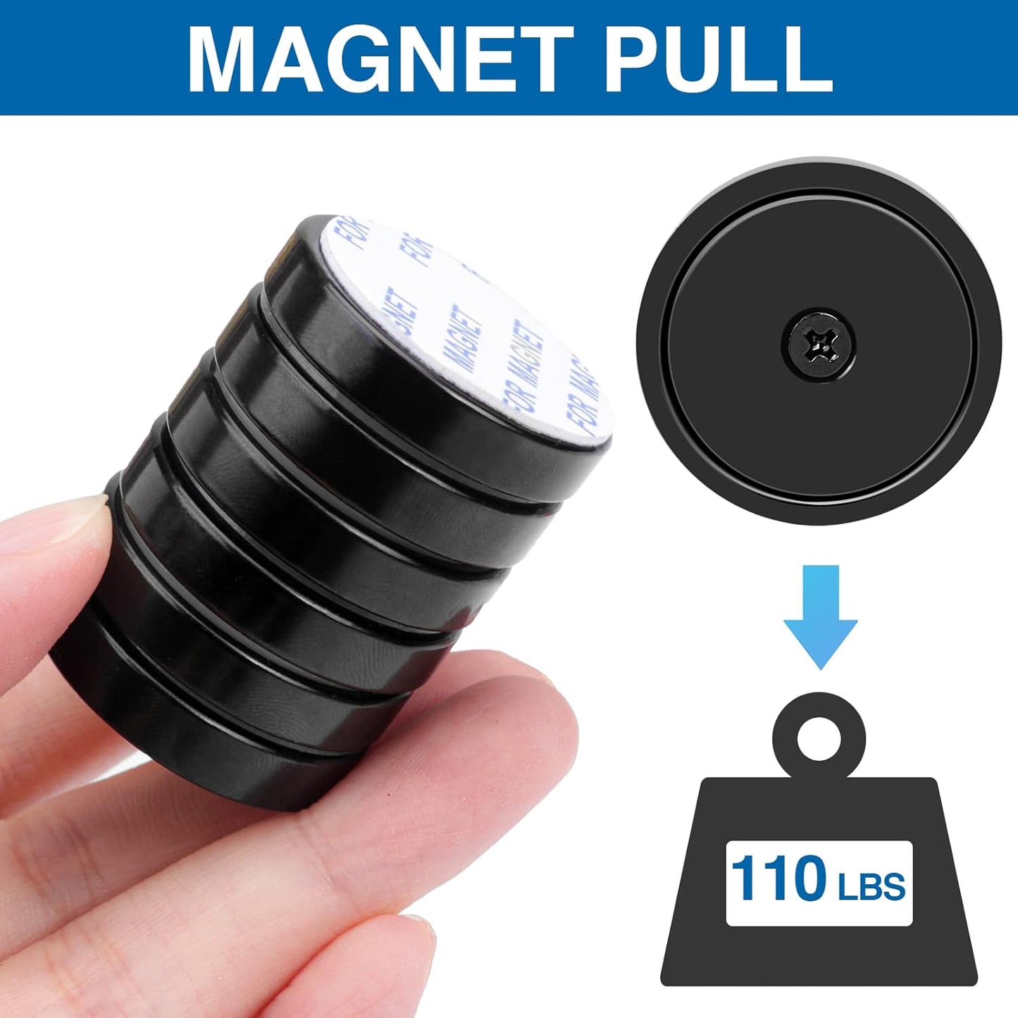 Magnets with Holes, 110 lb+ Waterproof Strong Neodymium Cup Disc Screws for Wall Mounting, Lifting Tools - Pack of 6 Black 110lb-6p