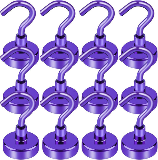 Cruise Essentials, 28lbs Magnetic Hooks for Cabins, Purple Magnets Door, Strong Hanging, Refrigerator, Celling, Grill - 12 Pack