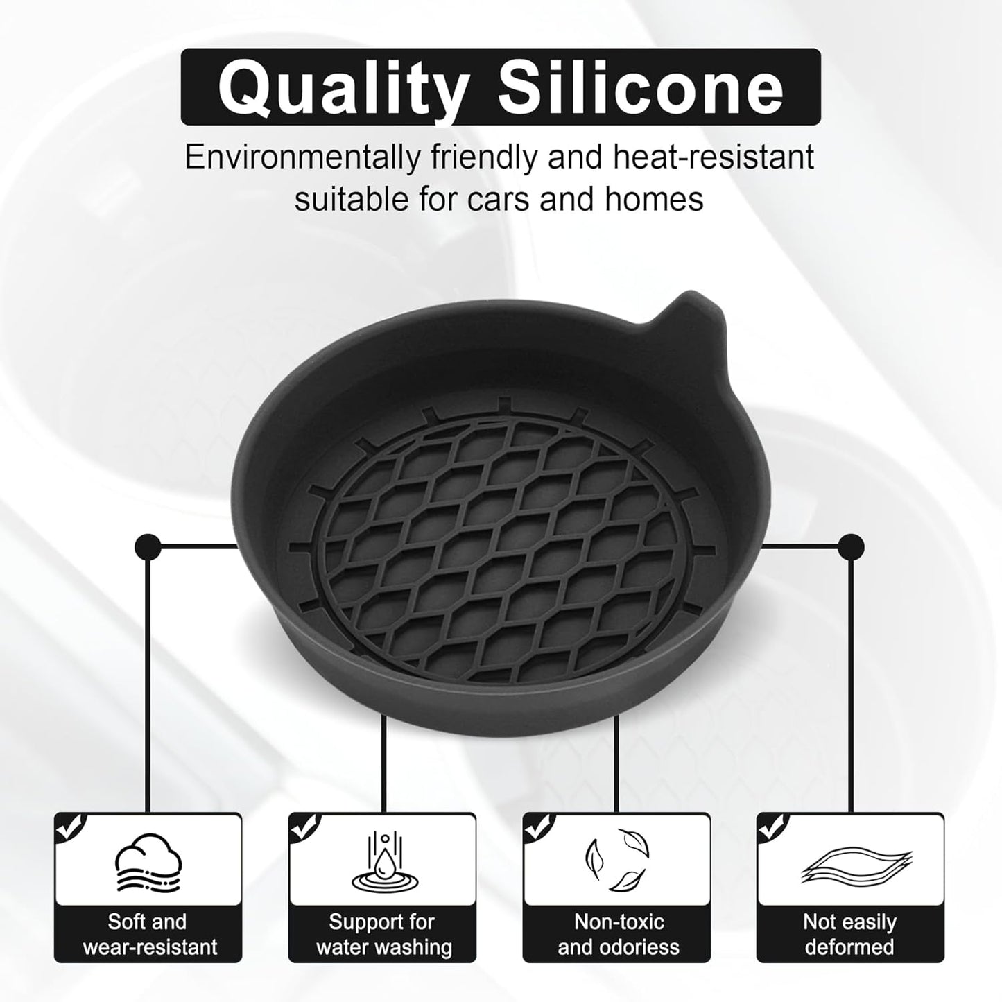 Car Cup Holder Coaster, Silicone Insert, Universal Non-Slip Holders, Accessories Interior for Women and Man Sets 4 Pack Black -