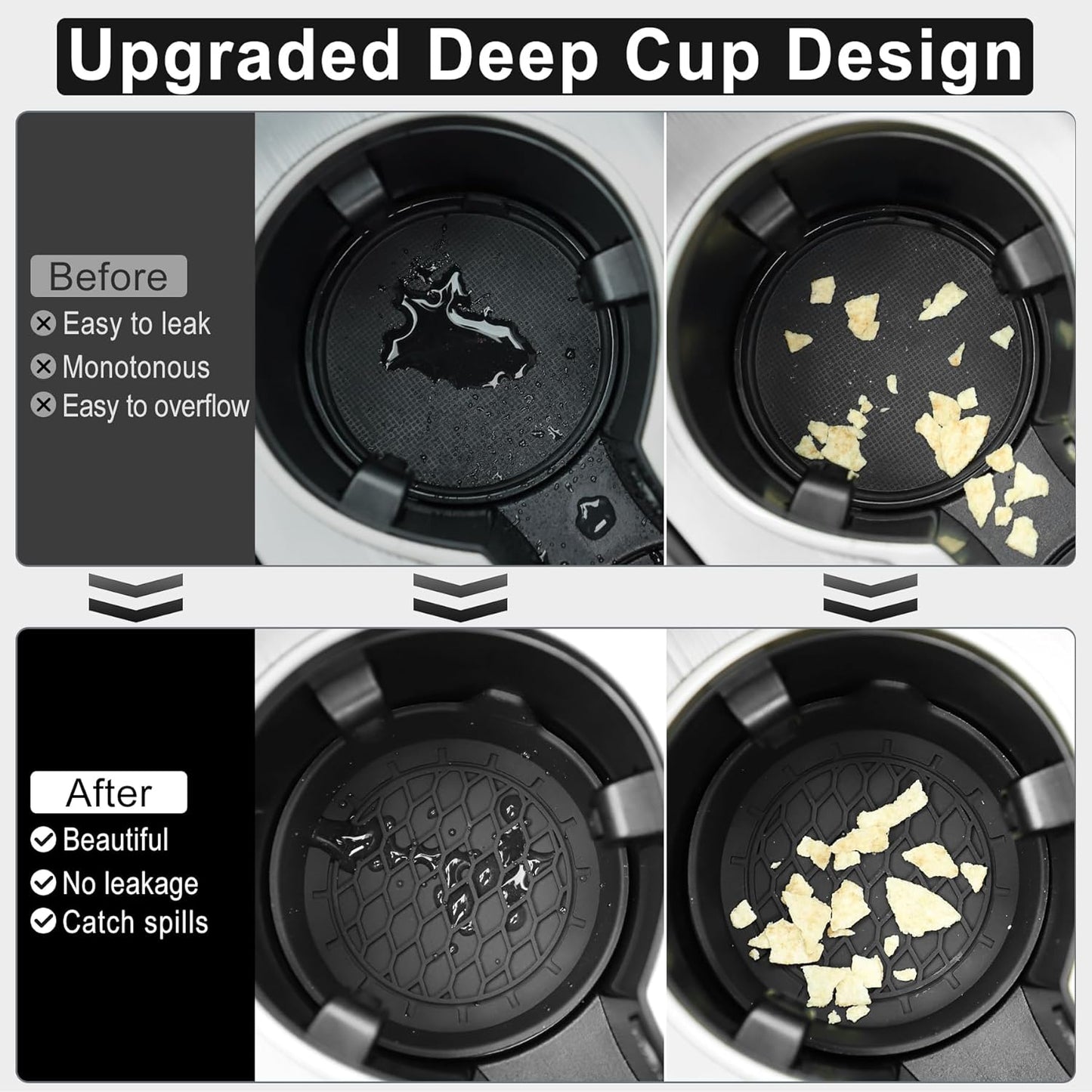 Car Cup Holder Coaster, Silicone Insert, Universal Non-Slip Holders, Accessories Interior for Women and Man Sets 4 Pack Black -