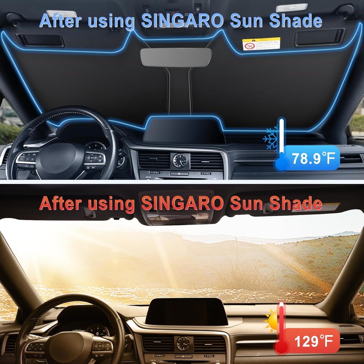 300T Universal Car Windshield Sun Shade, Foldable Reflective for & Window Shades with Overlapping Design, Interior Accessories (55" L x 26.7" W) - Standard