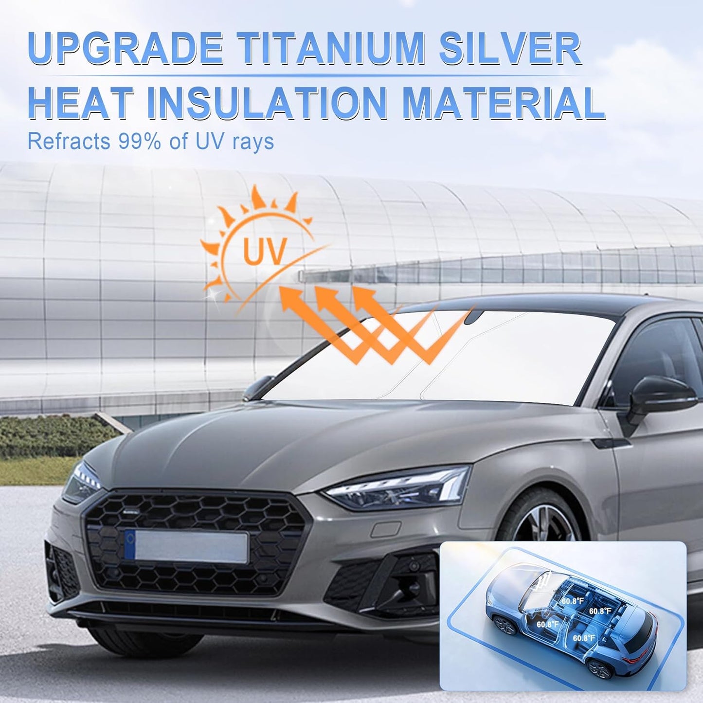 300T Universal Car Windshield Sun Shade, Foldable Reflective for & Window Shades with Overlapping Design, Interior Accessories (55" L x 26.7" W) - Standard