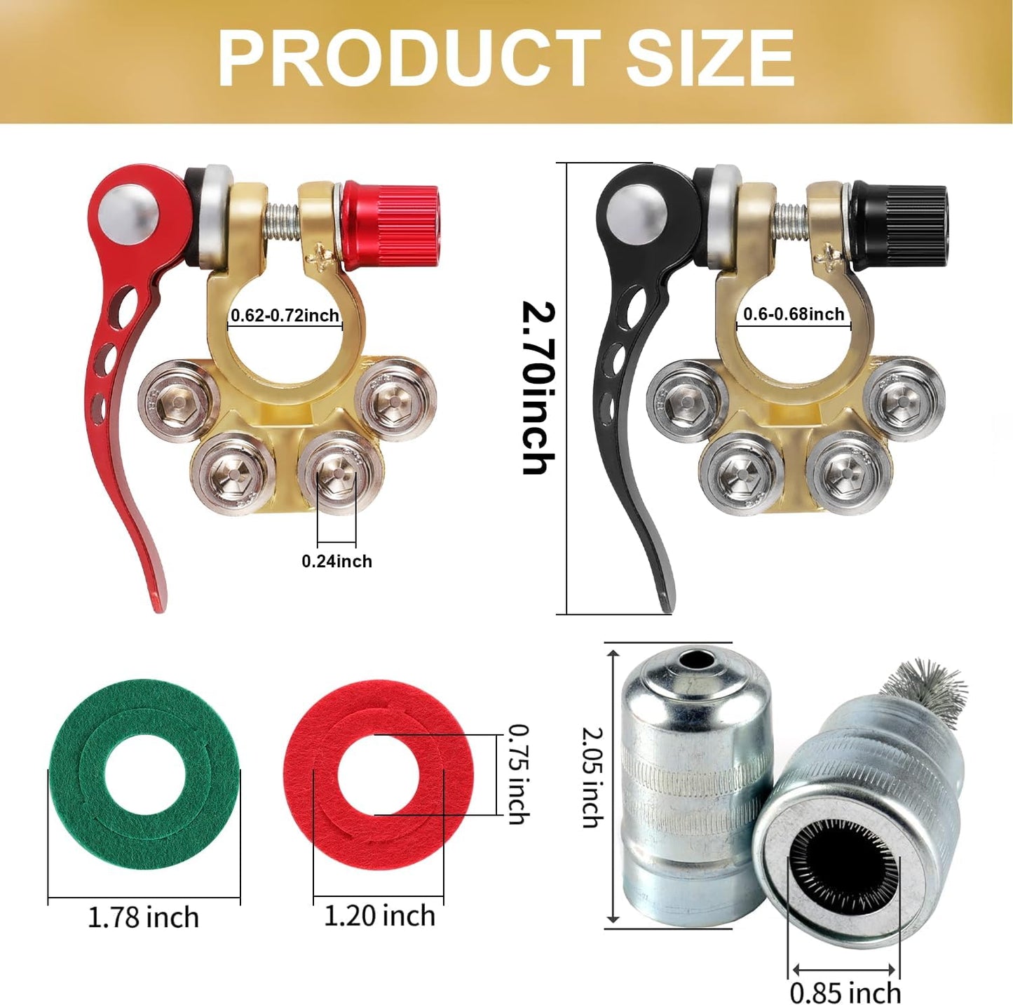 Car Battery Terminal Connector, 4 Way Positive and Negative Pole Quick Release Clip, Applicable to SAE/JIS A Type Post, Compatible with Cars, Trucks More（Gold-A） Way-Gold-A -