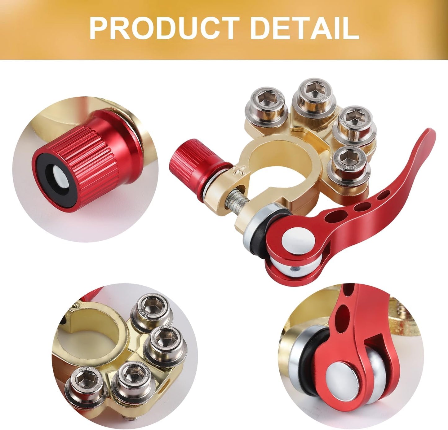 Car Battery Terminal Connector, 4 Way Positive and Negative Pole Quick Release Clip, Applicable to SAE/JIS A Type Post, Compatible with Cars, Trucks More（Gold-A） Way-Gold-A -