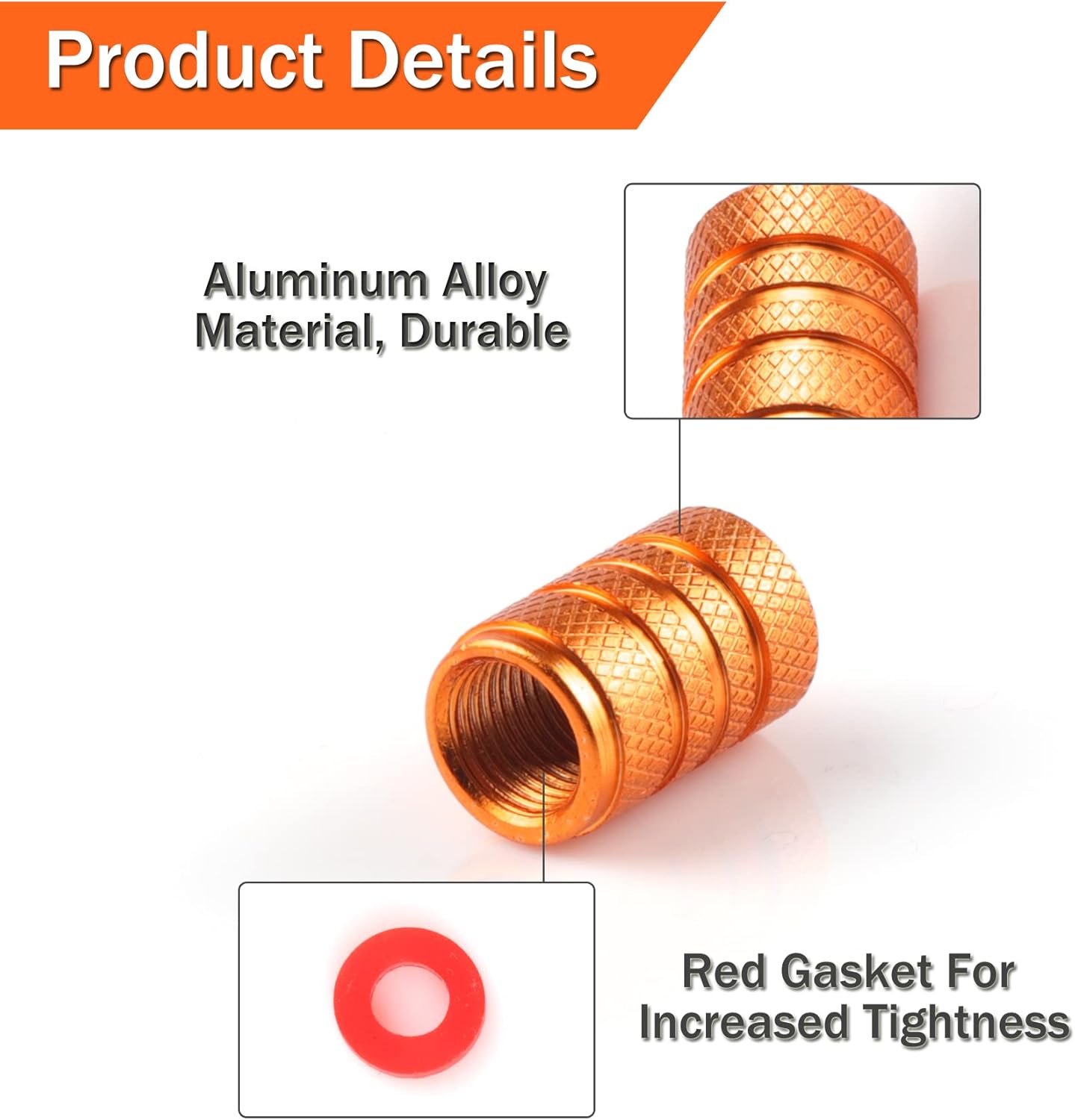 12PCS Tire Valve Stem Caps, Car Exterior Accessories, Aluminum Alloy Cover Universal for Cars, Trucks, Motorcycles and Bicycles (Orange) Orange -