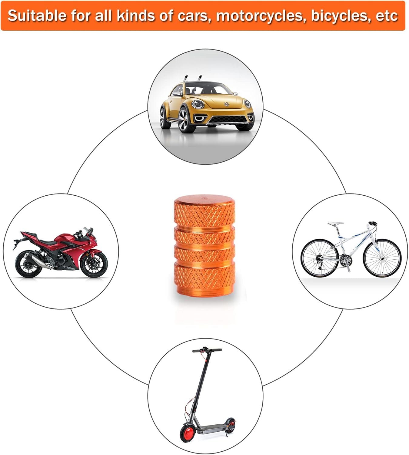 12PCS Tire Valve Stem Caps, Car Exterior Accessories, Aluminum Alloy Cover Universal for Cars, Trucks, Motorcycles and Bicycles (Orange) Orange -