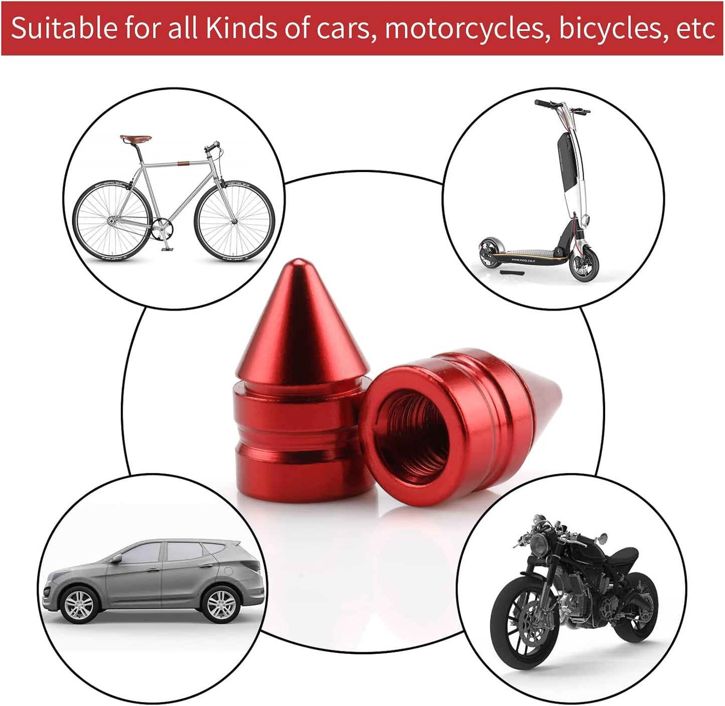 Car Tire Valve Caps, 4 Pieces of Universal Aluminum Alloy Trim Accessories Dust Covers for Cars, Trucks, SUVs and Motorcycles(Red) Red -
