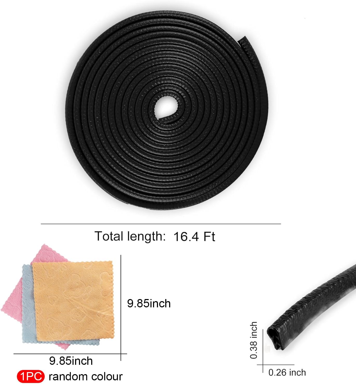 16.4Ft (5M) Car Door Edge Guard, No Glue Entry Guard Protective Strip, Rubber Trim Protector, Applicable to Car, Truck, SUV and ATV, Exterior Accessories（Black） Black 16.4Ft/5M