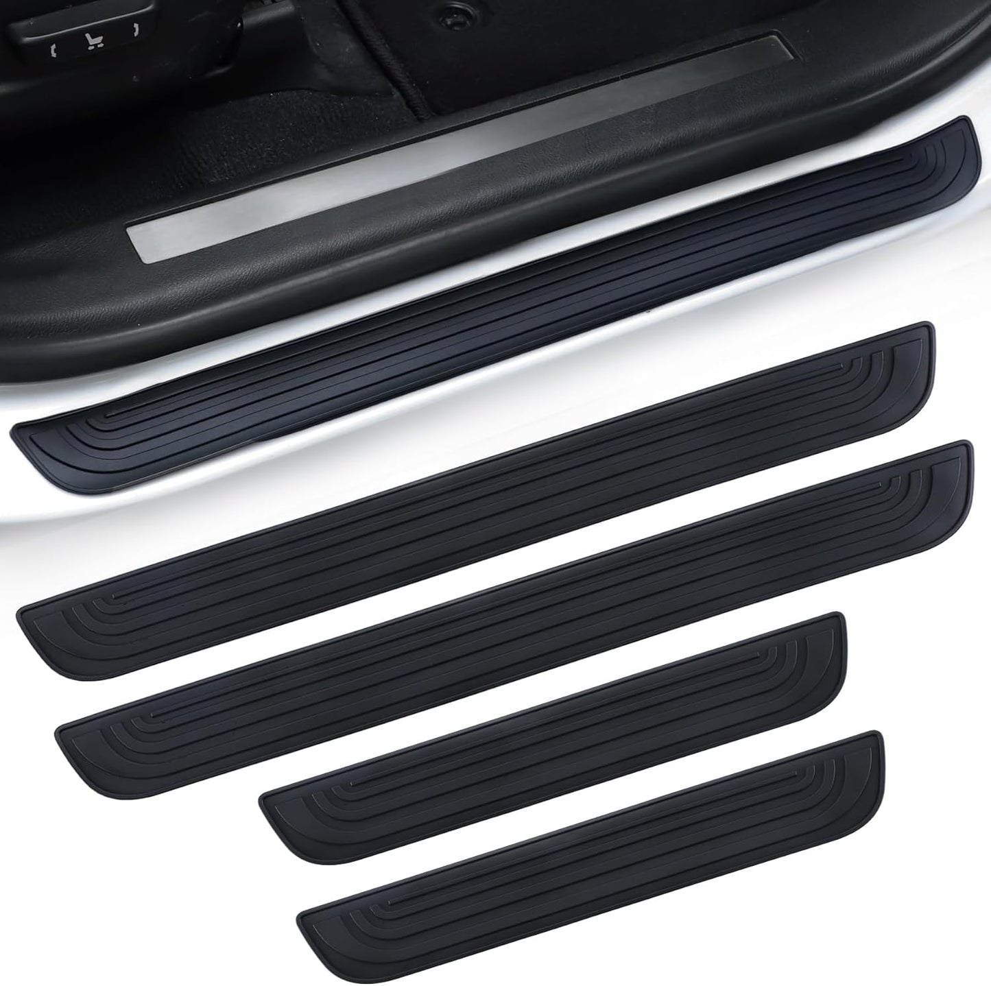Car Door Threshold Protection, 4PCS Edge Step Dust Shield Cover, Width 23.6x2.36inch Car/SUV Universal Rubber Scratch Resistant Exterior Accessories (Black) Black