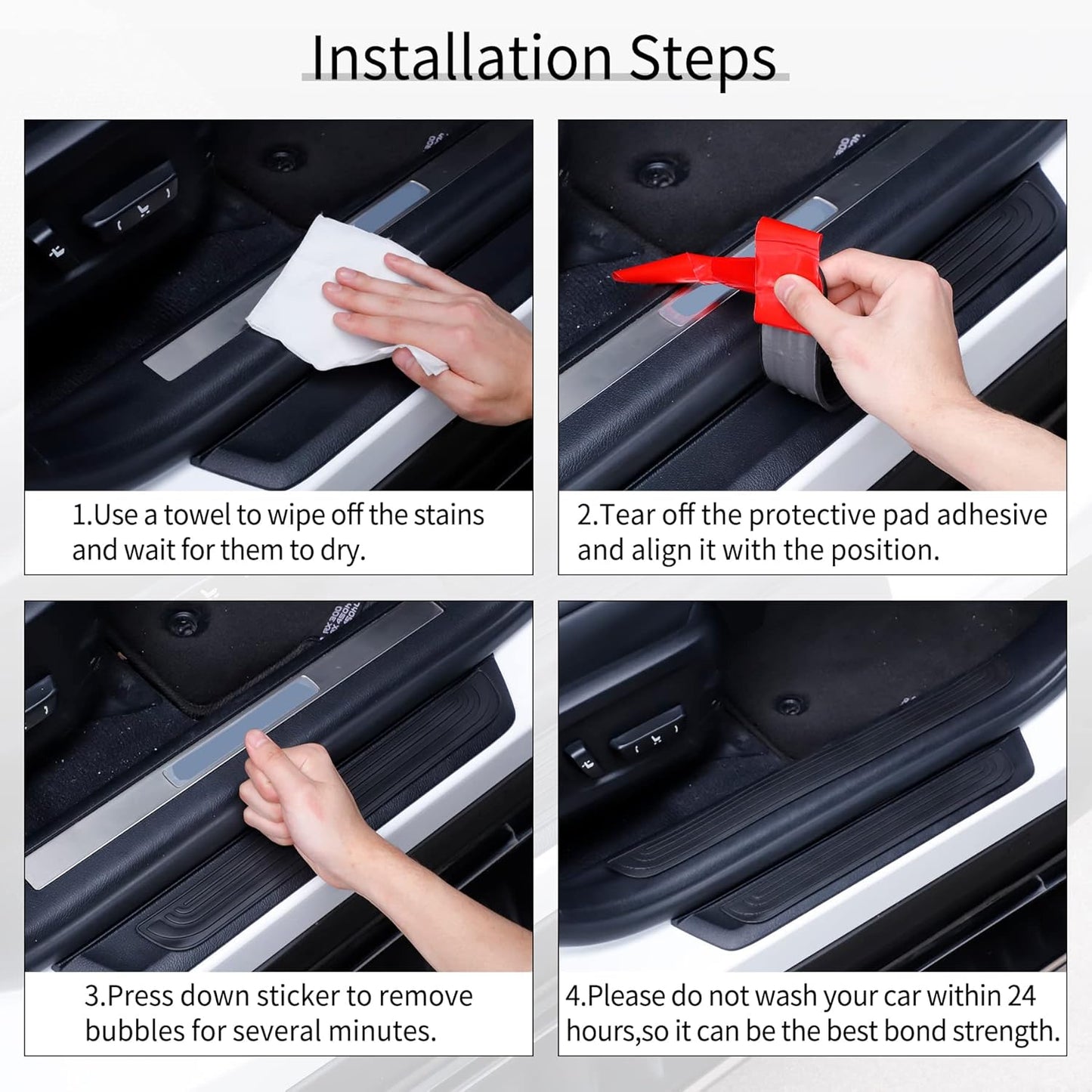 Car Door Threshold Protection, 4PCS Edge Step Dust Shield Cover, Width 23.6x2.36inch Car/SUV Universal Rubber Scratch Resistant Exterior Accessories (Black) Black