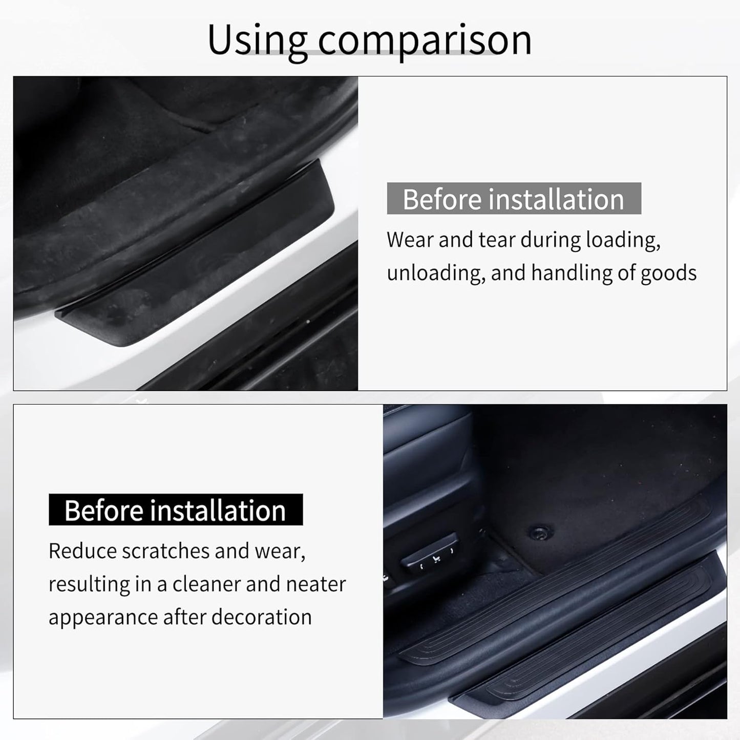 Car Door Threshold Protection, 4PCS Edge Step Dust Shield Cover, Width 23.6x2.36inch Car/SUV Universal Rubber Scratch Resistant Exterior Accessories (Black) Black