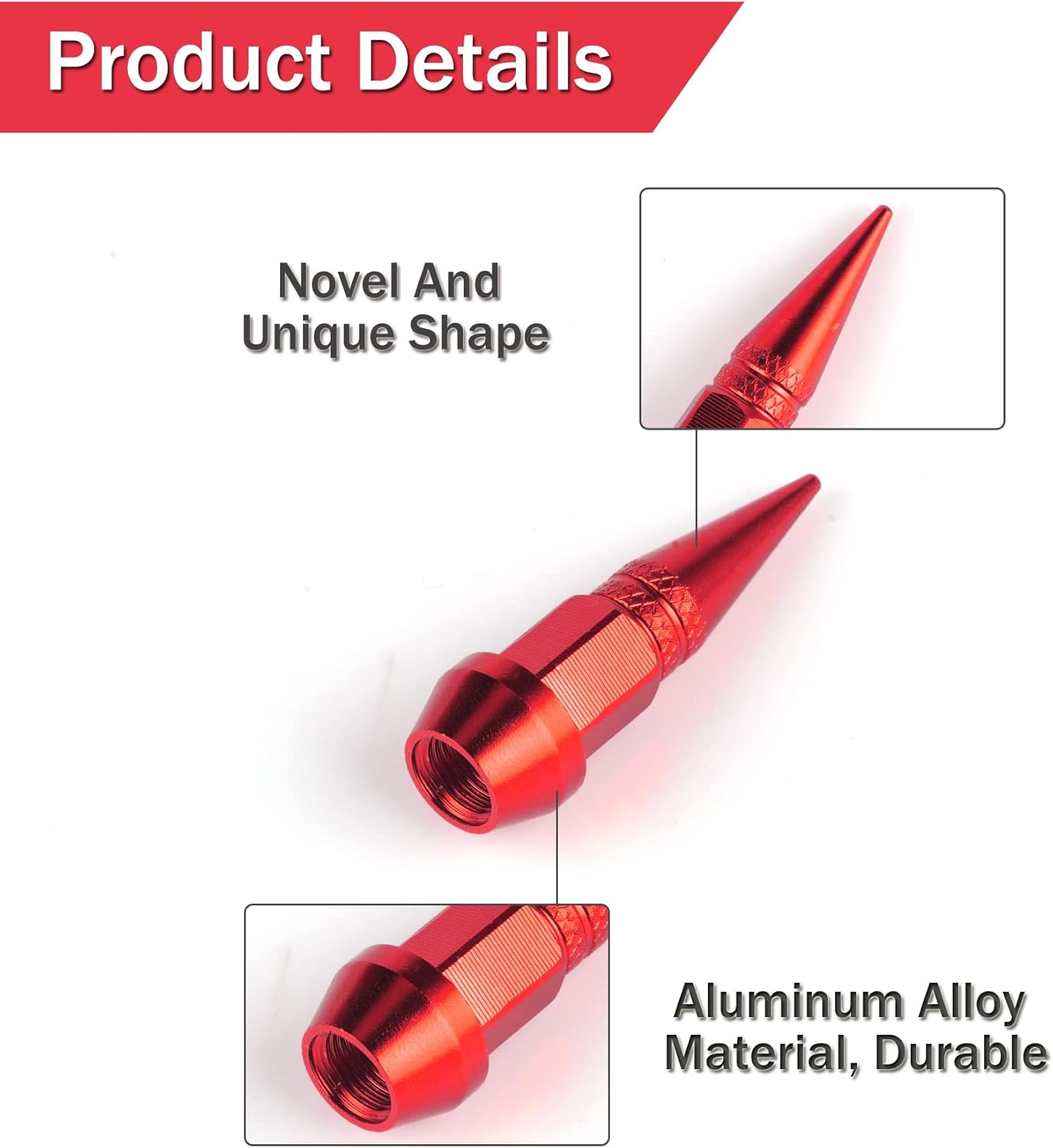 45mm Spiked Aluminum Stem Valve Caps,4PCS Dustproof Tire Wheel Caps for Cars,SUVs,Trucks Bicycles and Motorcycles(Red) 45MM-Red -