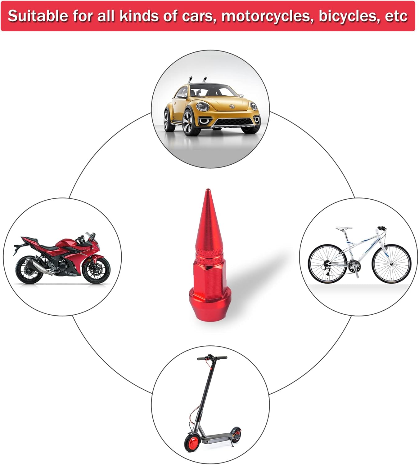 45mm Spiked Aluminum Stem Valve Caps,4PCS Dustproof Tire Wheel Caps for Cars,SUVs,Trucks Bicycles and Motorcycles(Red) 45MM-Red -