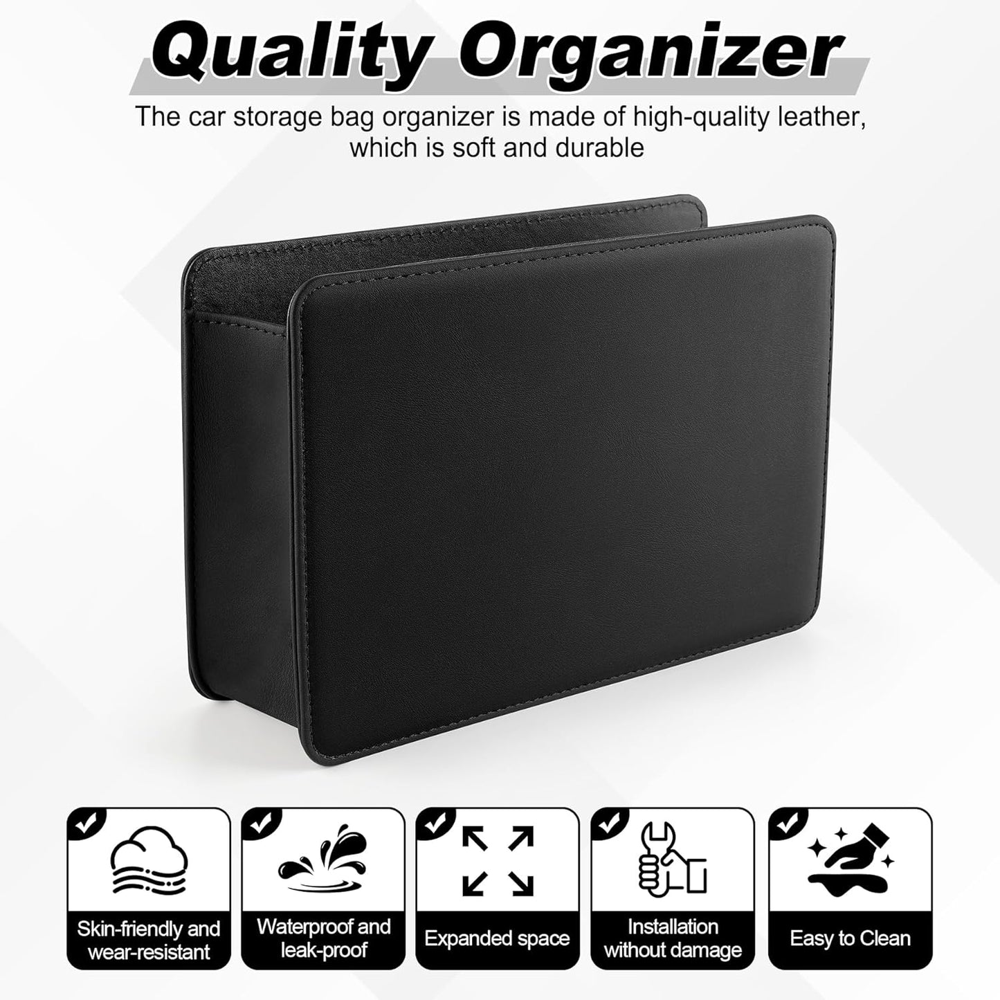 Car Door Trash Can, Leather Vehicle Bin, Mini Dustbin Garbage Container Can with 30 Pcs Bags, Foldable Storage Bag Organizer, Accessories Interior for Women Men, Black -